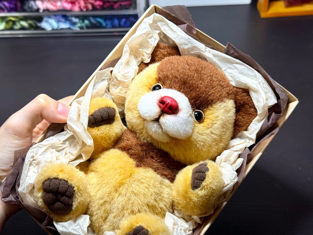 ラッピング中のプリンカラーのテディベア